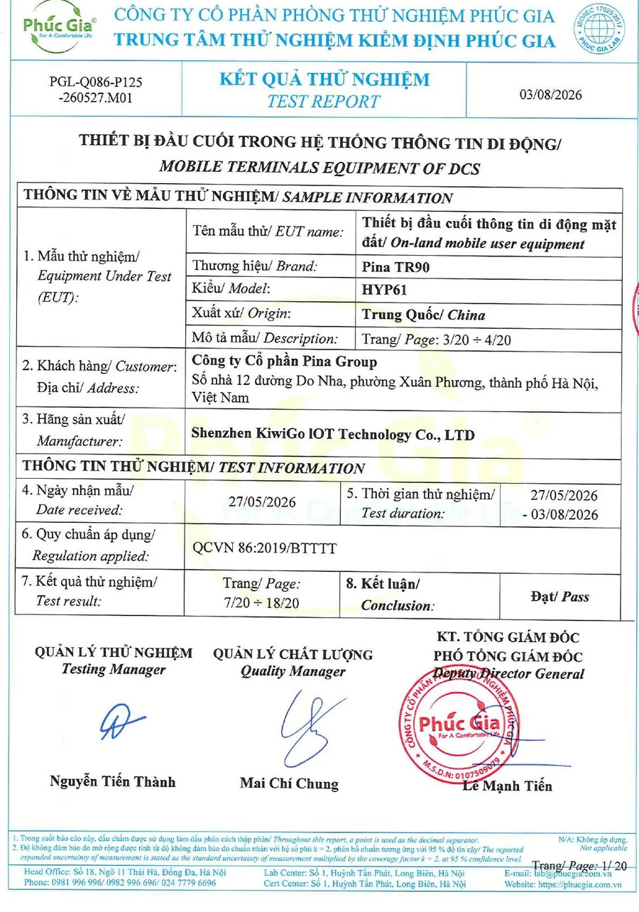 Trang bìa báo cáo kết quả thử nghiệm QCVN 86:2019/BTTTT về tương thích điện từ